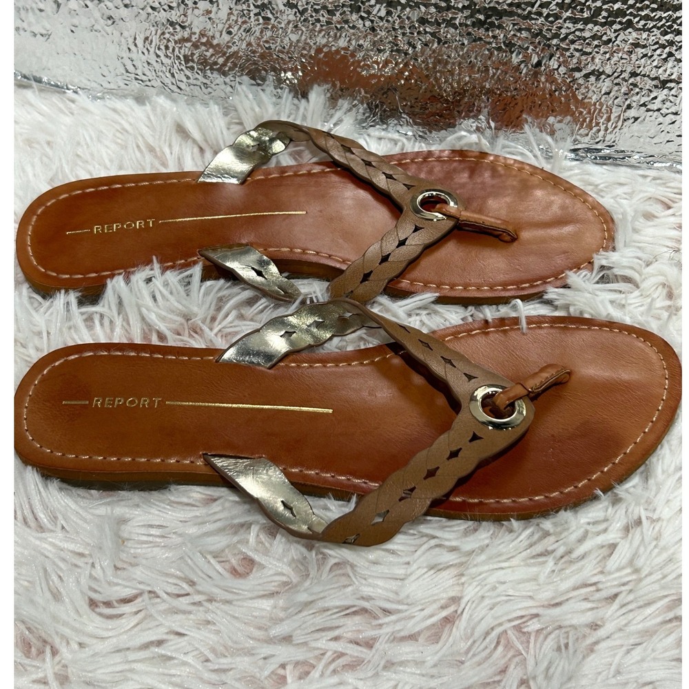 Womens Sandals Size 9 Tan Flat‎ Thong Flip Flops Boho Neutral Summer Beach
